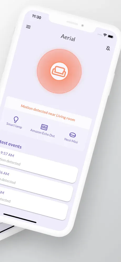 Aerial app showing a motion detection alert in the living room